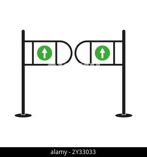 Entrance gate icon. Turnstile with green arrow. Directional signage symbol. Vector design. Stock Vector