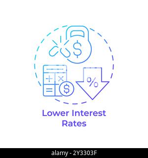 Lower interest rates blue gradient concept icon Stock Vector