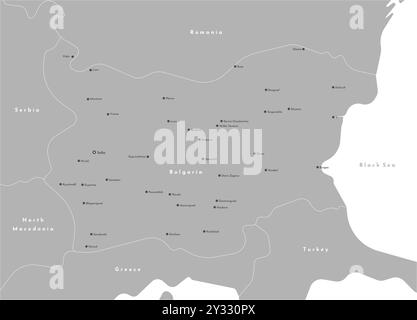 Vector modern illustration. Simplified administrative map of Bulgaria in grey colors. Borders with nearest states Sebia, Greece and etc. White backgro Stock Vector