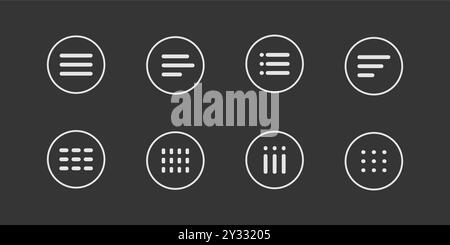 Menu for apps and web Hamburger Menu dropdown in circle. Set interface icons, popup bar, template. Application list burger button. Vector illustration Stock Vector