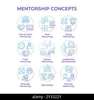 Mentorship blue gradient concept icons Stock Vector