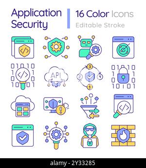 Application security RGB color icons set Stock Vector