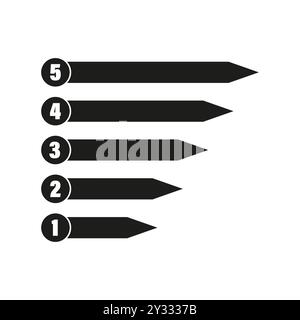 Numbered list icon. Ranking arrows graphic. Simple step-by-step vector. Black minimalist design. Stock Vector