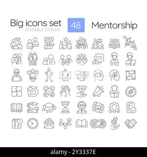 Mentorship linear icons set Stock Vector
