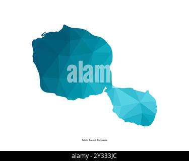 Vector isolated illustration icon with simplified blue silhouette of Tahiti island map. Part of French Polynesia. Polygonal geometric style. White bac Stock Vector