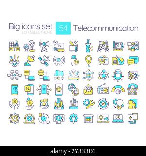 Telecommunication RGB color icons set Stock Vector