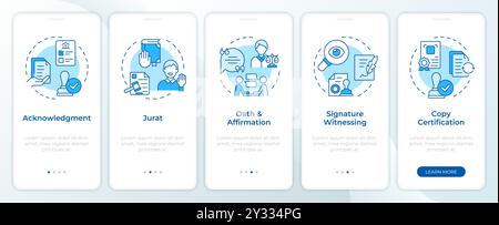 Types of notarization service blue onboarding mobile app screen Stock Vector