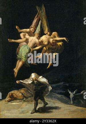 The Witches' Dance, Flying Witches Have Abducted a Man, c. 1790, Painting by Francisco José de Goya y Lucientes, Historic, Digitally restored reproduction from an original of the period Stock Photo