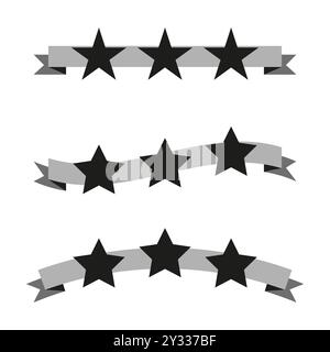 Ribbon star banners. Curved black stars. Elegant vector decorations. Monochrome gray ribbons. EPS 10. Stock Vector