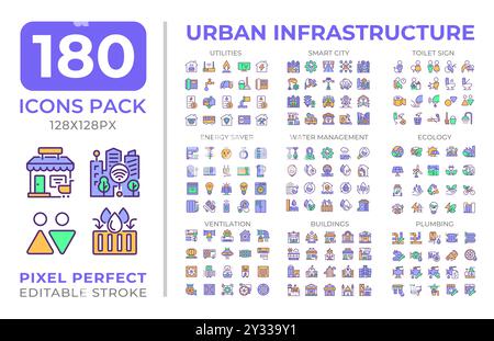 Urban infrastructure colorful icons set collection Stock Vector