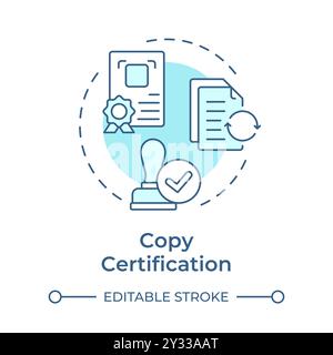 Copy certification soft blue concept icon Stock Vector