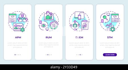Types of digital monitoring onboarding mobile app screen Stock Vector