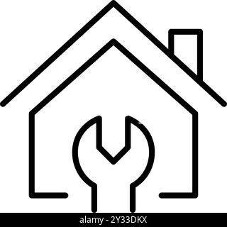 House and wrench. Property maintenance and repairs. Pixel perfect, editable stroke vector icon Stock Vector