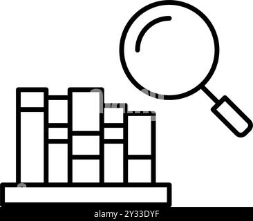 Book and magnifying glass. Book search on online platforms, in depth academic research and reference. Pixel perfect, editable stroke vector icon Stock Vector