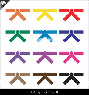 Martial art colored belts set for karate, bjj, judo, taekwondo, hapkido.. Stock Vector