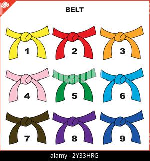 Martial art colored belts set for karate, bjj, judo, taekwondo, hapkido.. Stock Vector