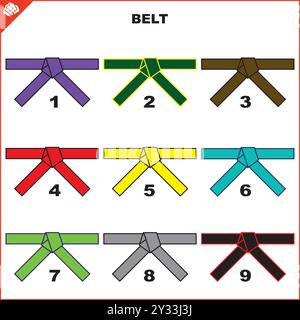 Martial art colored belts set for karate, bjj, judo, taekwondo, hapkido.. Stock Vector