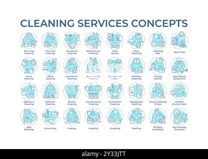Cleaning services soft blue concept icons Stock Vector
