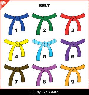 Martial art colored belts set for karate, bjj, judo, taekwondo, hapkido.. Stock Vector