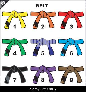 Martial art colored belts set for karate, bjj, judo, taekwondo, hapkido.. Stock Vector