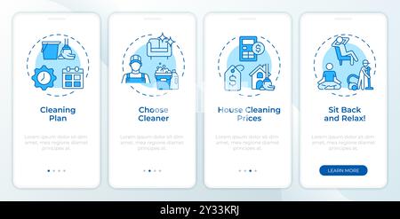 Booking cleaner blue onboarding mobile app screen Stock Vector