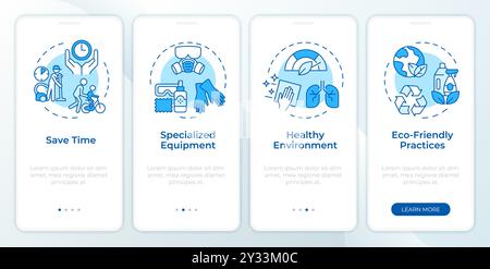 Cleaning service benefits blue onboarding mobile app screen Stock Vector