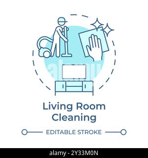 Living room cleaning soft blue concept icon Stock Vector