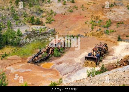 The World heritage Falun Mine, Falun, Sweden. In the picture: Old mining machines in the Great Pit. Stock Photo