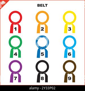 Martial art colored belts set for karate, bjj, judo, taekwondo, hapkido.. Stock Vector