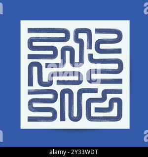 Abstract ink brush wavy maze, labyrinth lines, strokes. Hand drawn bold marker, chalk elements template for banner, poster, wall art. Stock Vector