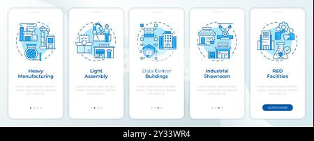 Industrial property types blue onboarding mobile app screen Stock Vector