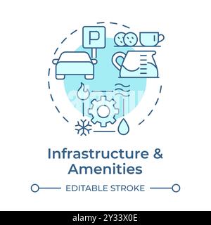 Infrastructure and amenities soft blue concept icon Stock Vector