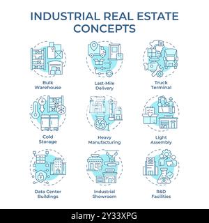 Industrial real estate soft blue concept icons Stock Vector