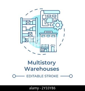 Multistory warehouse soft blue concept icon Stock Vector