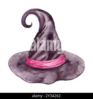 Black hat of witch, sorcerer, magician. Gothic vintage attribute of mysticism, magic, astrology. Symbol of Halloween, Sabbath, carnival, theme party Stock Photo