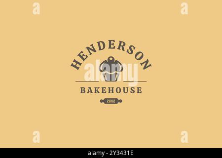Bakery fresh dessert cupcake retro logo design template vector flat illustration. Bakehouse old style minimalist logotype for bread pastry culinary fo Stock Vector