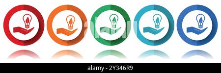 Light, idea, hand with bulb vector icons, flat icon set for logo design, webdesign and mobile applications, colorful web button collection in eps 10 Stock Vector