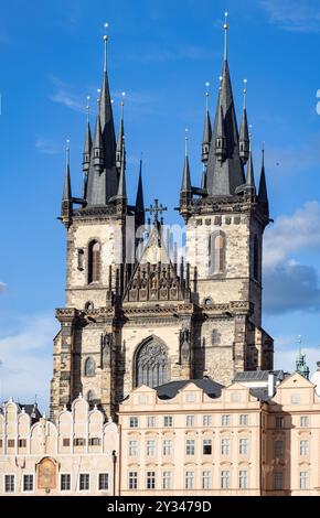 The Church of the Mother of God before Týn, or Church of Our Lady before Týn, is a Gothic church and a dominant feature of the Old Town of Prague, Cze Stock Photo