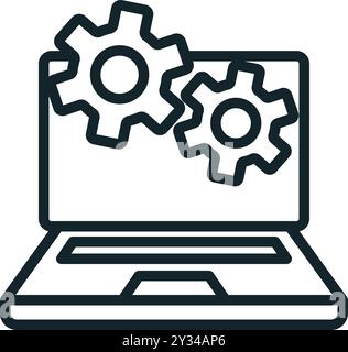Laptop showing artificial intelligence programming with two gears Stock Vector
