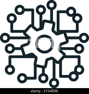 Gear connecting circuit board artificial intelligence technology Stock Vector