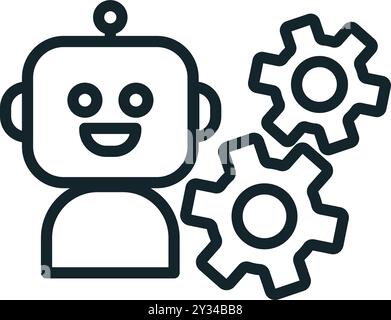 Happy robot thinking with gears showing artificial intelligence Stock Vector