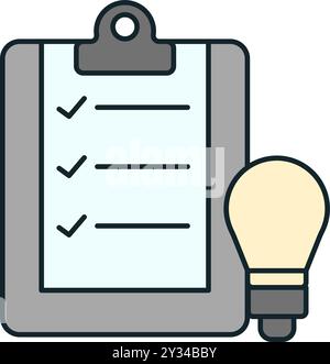 Businessman completing tasks efficiently filling checklist with light bulb representing brilliant idea Stock Vector