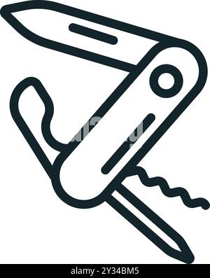 Swiss army knife folding pocket multi tool with saw bottle opener and corkscrew for camping Stock Vector