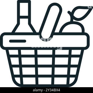 Picnic basket filled with food and drinks for camping trip Stock Vector