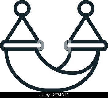 Minimalist line art icon of a double camping hammock, perfect for representing outdoor relaxation Stock Vector