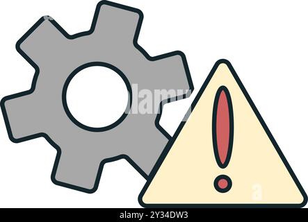 Gray gear and a yellow warning sign are representing the concept of business management Stock Vector