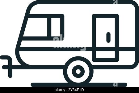 Minimalist icon of a caravan is standing on a road, ready for new adventures Stock Vector