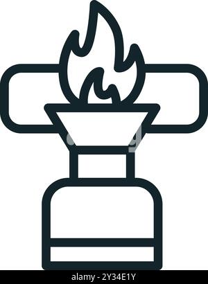 Line art icon of a camping stove burning with a high flame, perfect for representing cooking while camping Stock Vector