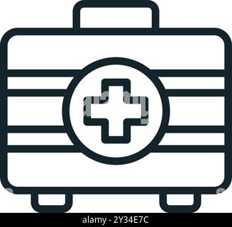Simple line art icon of a first aid kit, emphasizing the importance of being prepared for medical emergencies while enjoying outdoor adventures Stock Vector