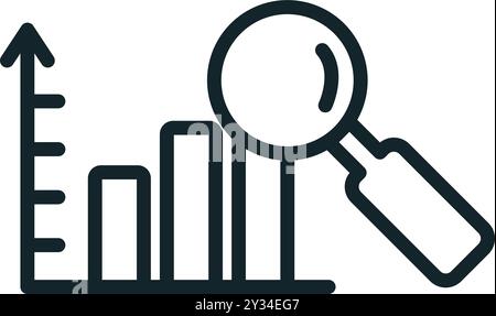 Magnifying glass is analyzing a growing bar chart, symbolizing business analysis and financial success Stock Vector